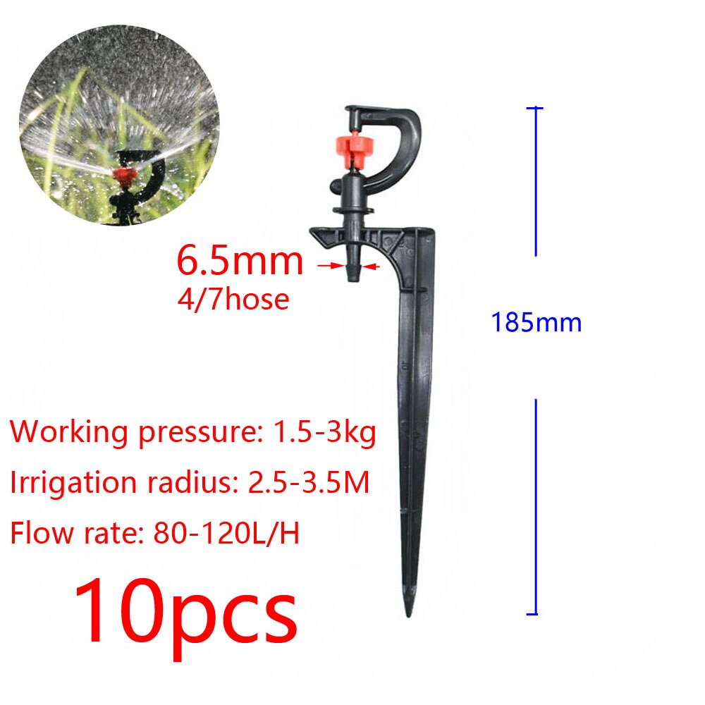 Gotero de riego ajustable de 90/180/360 grados, tierra de inserción, manguera de 4/7mm, riego de jardín, aspersor de vórtice giratorio de 13cm: W