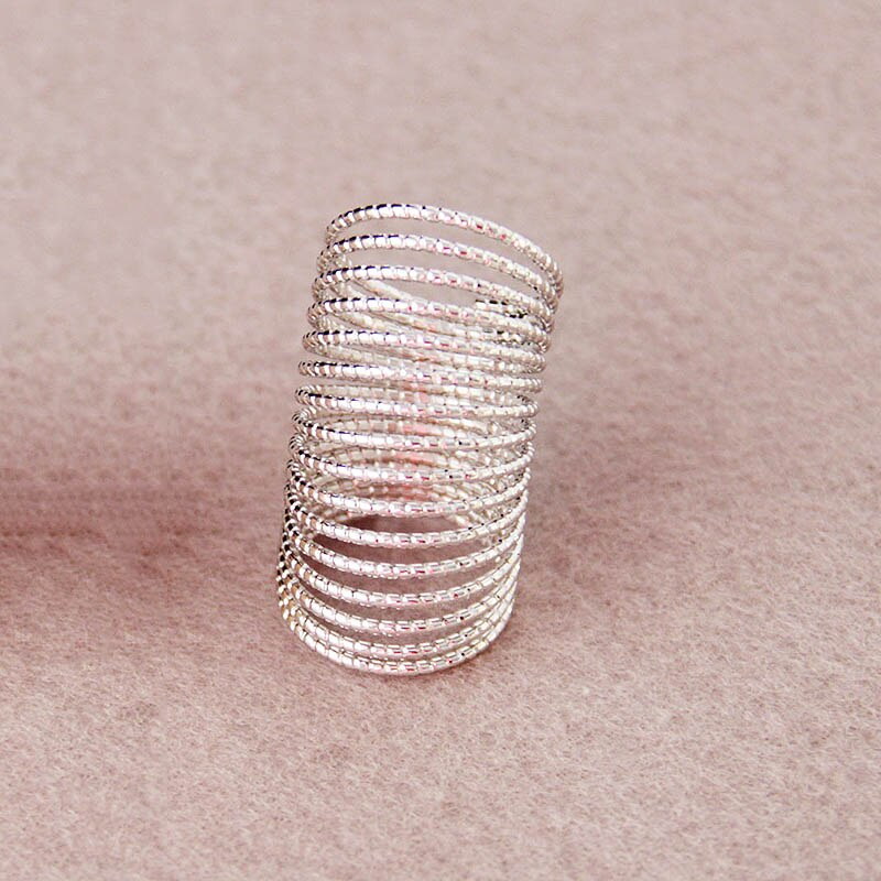 Anillos de aleación con rosca para mujer, anillo para dedo largo dorado y negro, Punk, boda, 1 unidad: Plata