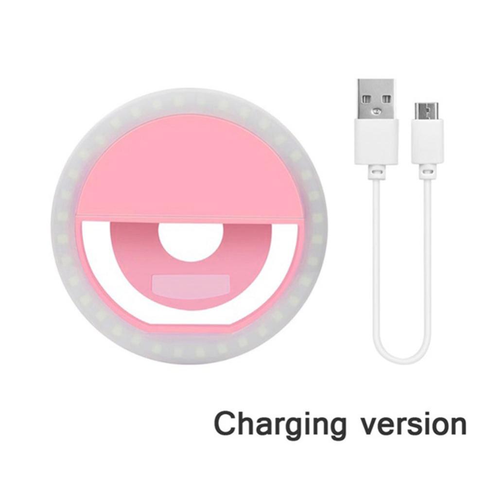 Super Mini Selfie Ring Mobile Phone Clip Lens Light Lamp Led Bulbs Emergency Dry Battery For Video Camera Smartphone Beauty: Pink