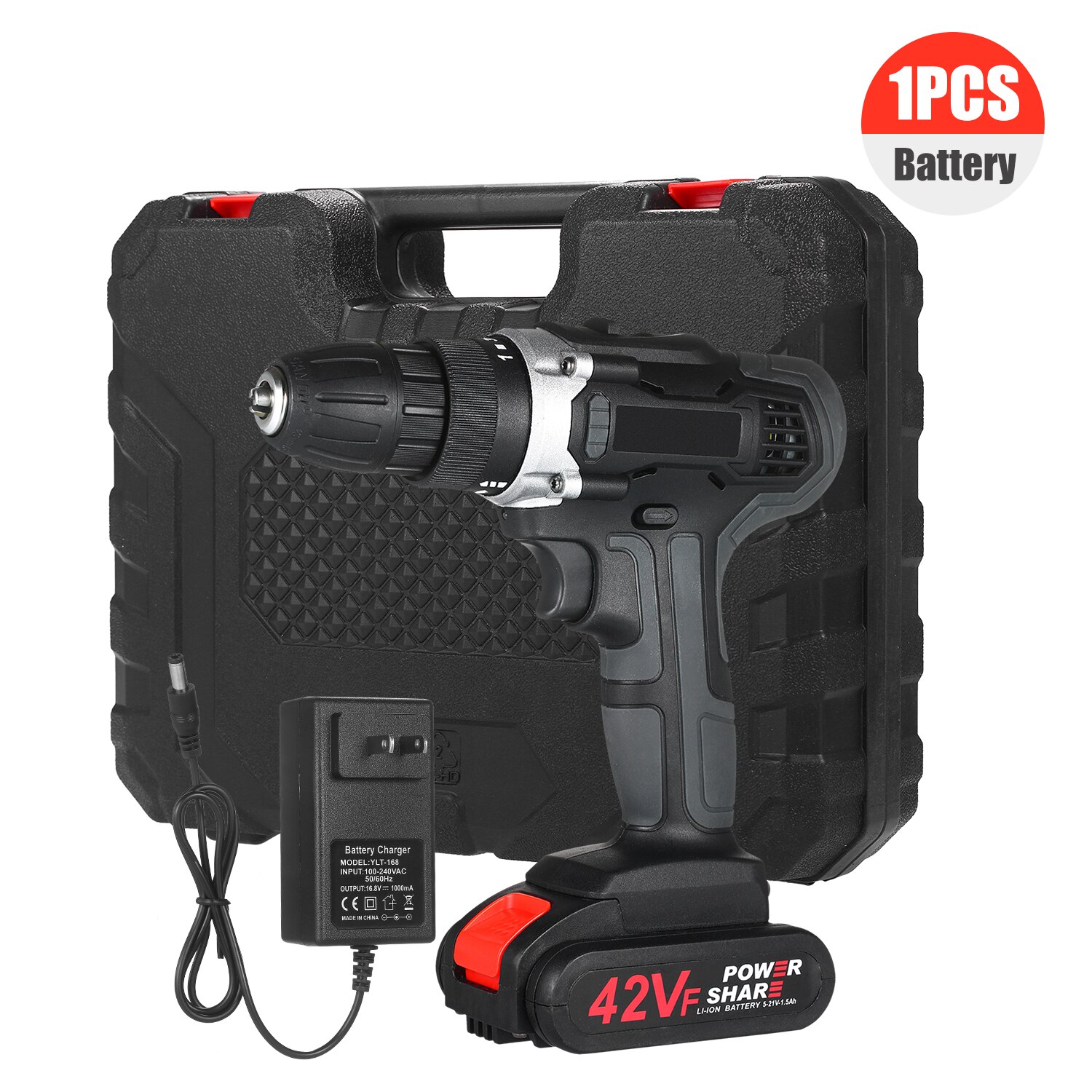 21V Cordless Drill Dirve Tool Kit Electric Copper Cordless Power Hand Drill Fast Charger Torque Setting Max Torque 30N.m 3/8: 1 Battery / EU