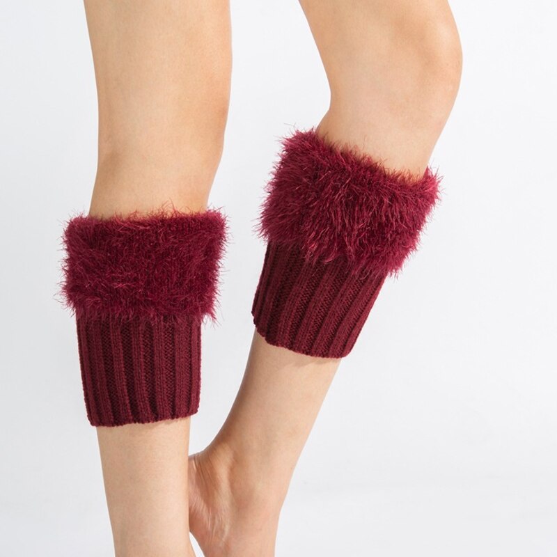 Womens Winter Warm Crochet Knit Fur Trim Leg Warmers Cuffs Toppers Boot Socks Women's Ankle Socks Legs Warmers Shoes Set