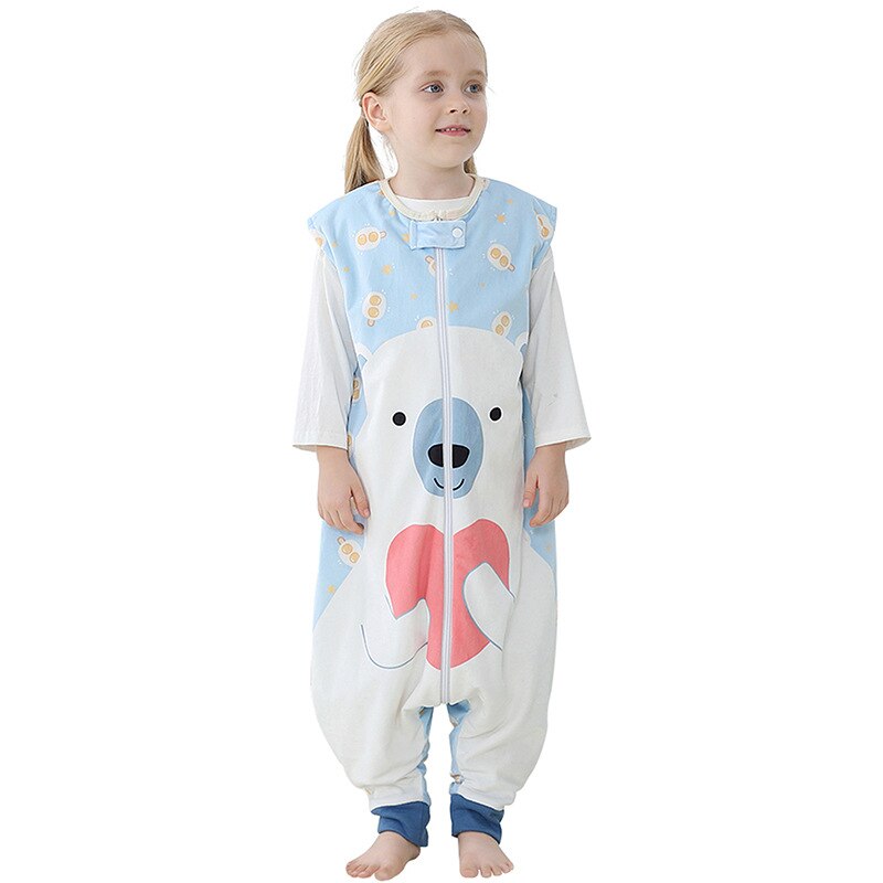 Camisola de flanela para bebês, roupa de dormir de desenho animado para meninas e meninos, macacão quente: Blue polar bear / L