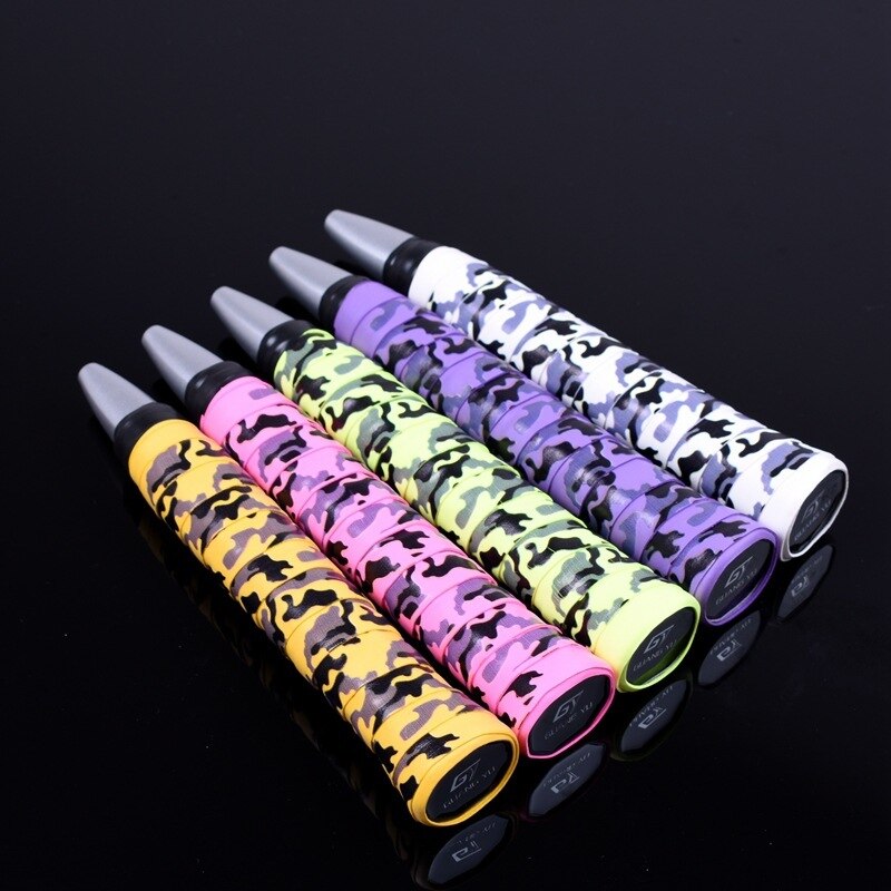 10 pçs/lote Plana Camuflagem Impressão Badminton Sweatband Haste Mão Gel Anti-slip Acessórios Cinto de Enrolamento de Raquetes Overgrips Q1007CMD