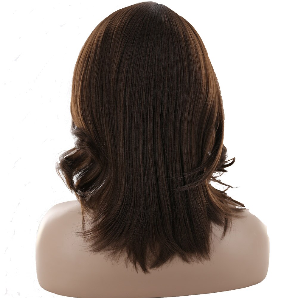 Brown Color Synthetic Hair Wigs With Bangs Side Part X-TRESS High Temperature Fiber Glueless Hairpiece Straight Women Short Wig: #4