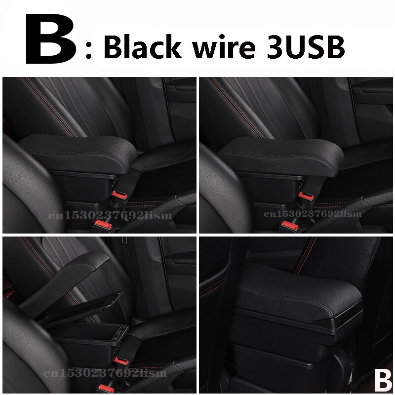 Voor Renault Clio 4 Armsteun Doos Universele Auto Centrale Armsteun Opbergdoos Bekerhouder Asbak Modificatie Accessoires: B  black lin 3 USB