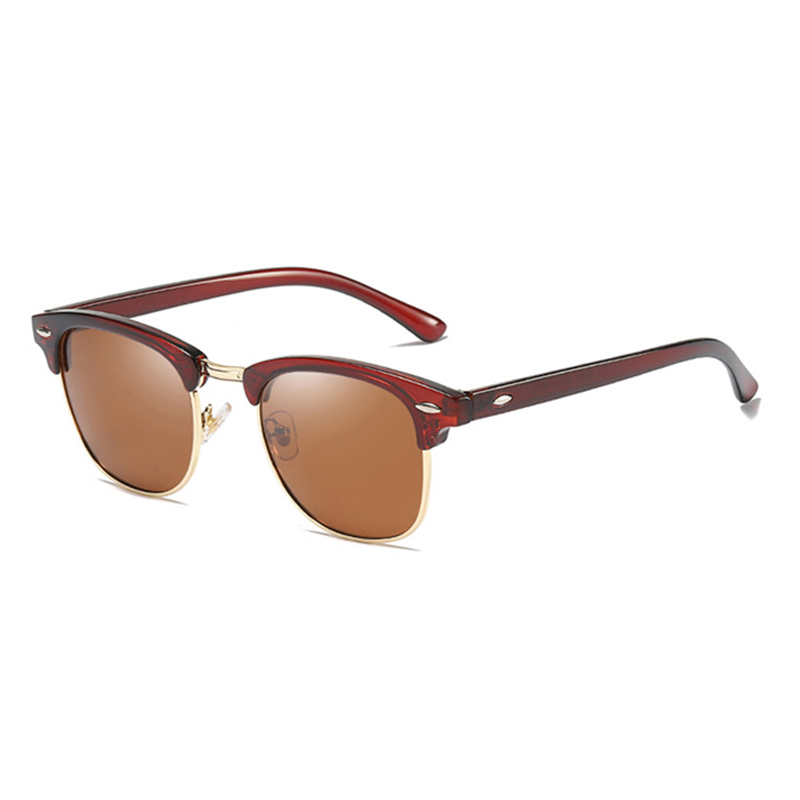 Gafas de sol polarizadas clásicas de medio marco para hombres y mujeres, gafas de sol cuadradas Retro con remaches, gafas de sol antideslumbrantes para conducir Vintage para hombre UV400: Rojo
