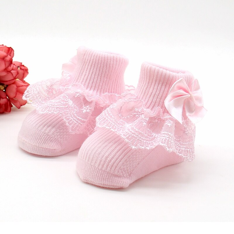 Nyfødte baby piger sokker bomuld blonder baby sokker til piger spædbarn solid prinsesse stil baby piger tøj tilbehør: S