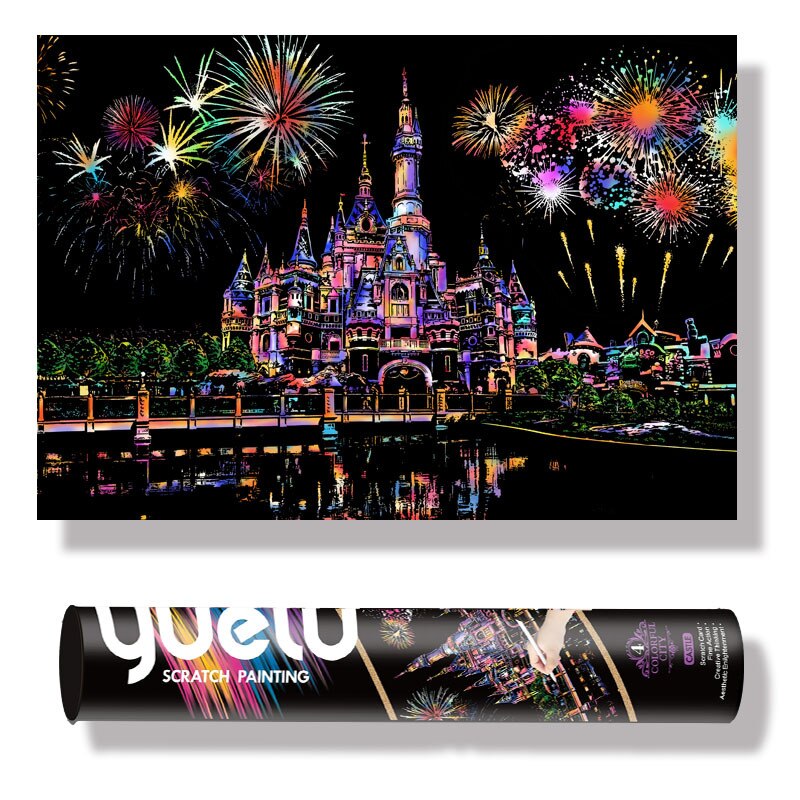 Diy Handleiding Schrapen Schilderij Grote 75*52Cm Reel Wereldberoemde Lanscape Building Night View Kras Schilderen Papier tekening Speelgoed: Castle