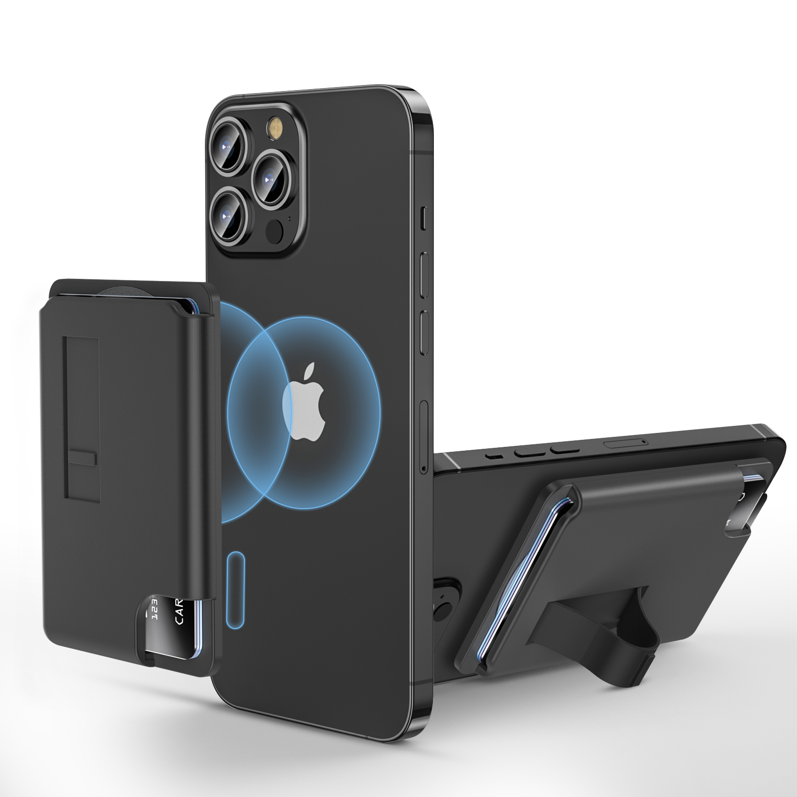 Cartera magnética para Magsafe para iPhone 15 14 13 con tarjetero de agarre, soporte para teléfono 99% con soporte para teléfono, accesorios para bolsa: Negro