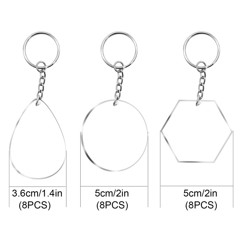 24 Pieces Acrylic Blanks with Key Chain Rings Acrylic Transparent Keychain Blanks with Hole for DIY Projects and Crafts