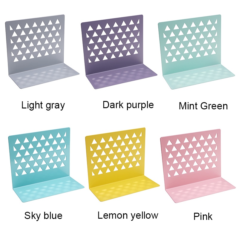 1pcs Metal Hollow Book Stand Library Bookends Supports Office School Supplies Document Holder Shelf Home Office Supplies