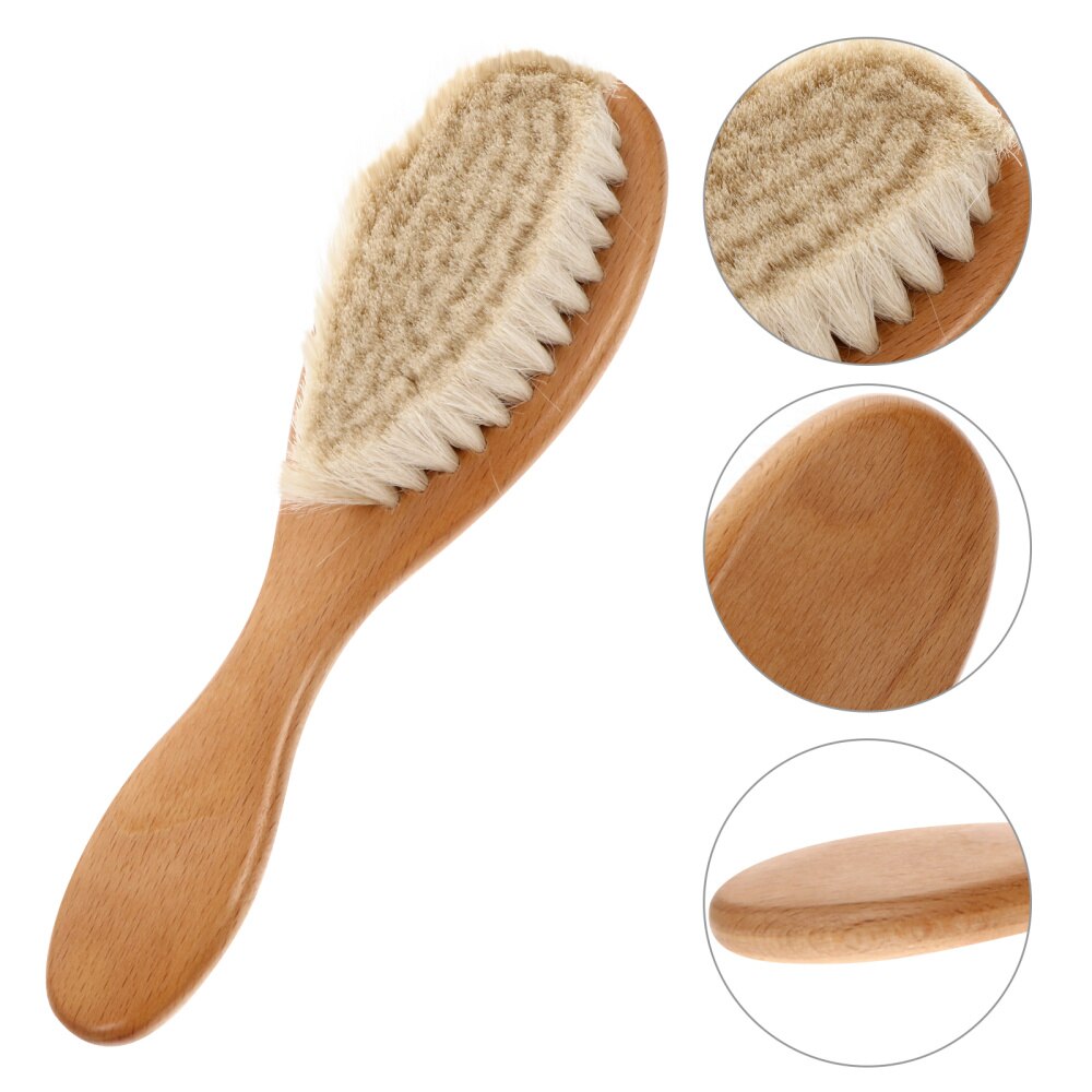 Baby Kids Head Grooming Comb Hair Brush Wood Comb with Wool Bristles
