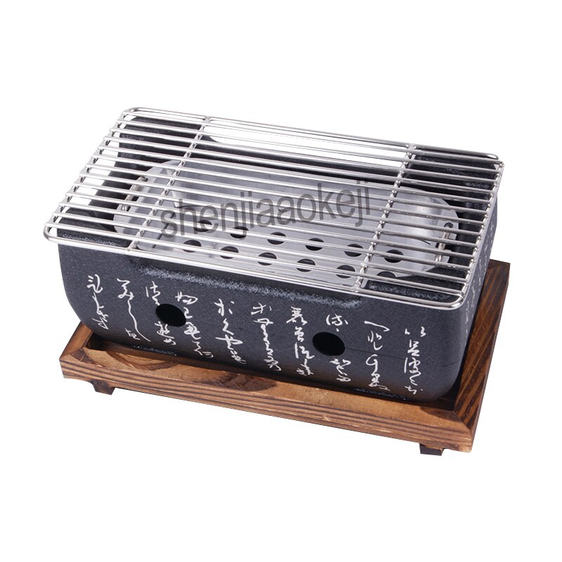 Horno portátil de carbón para barbacoa, parrilla de escritorio de acero inoxidable, tipo japonés, estufa con estera de madera, 1 ud.