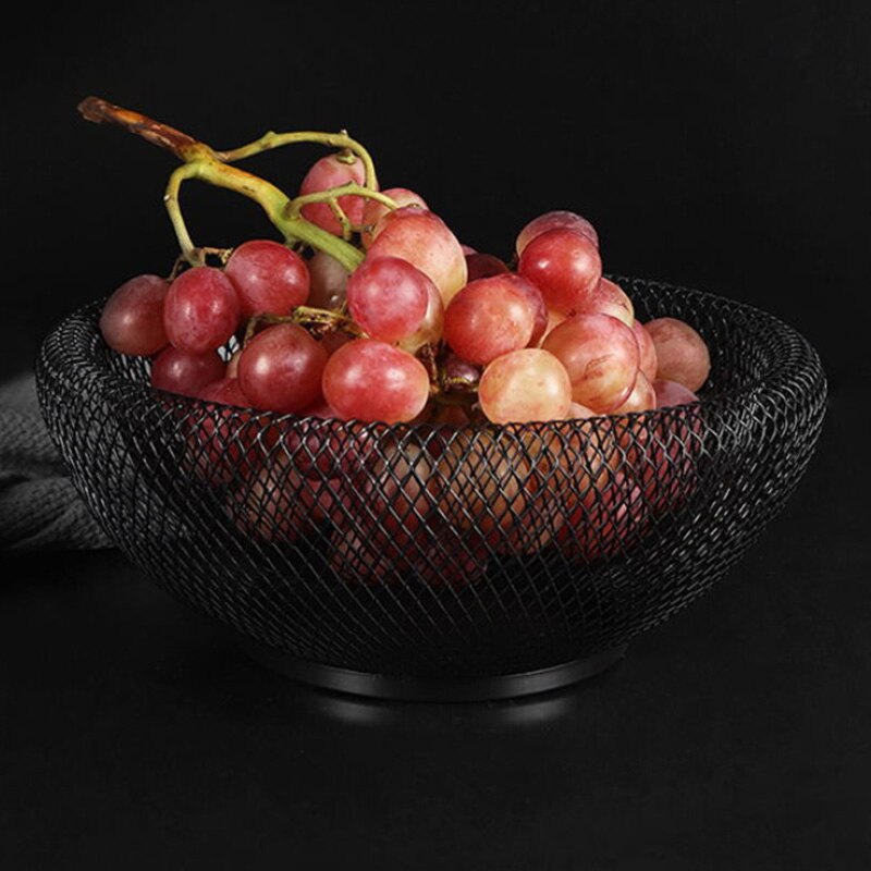 Metal Mesh Countertop Fruit Snacks Basket Bowl Stand for Kitchen, Large Black Decorative Table Centerpiece Holder f