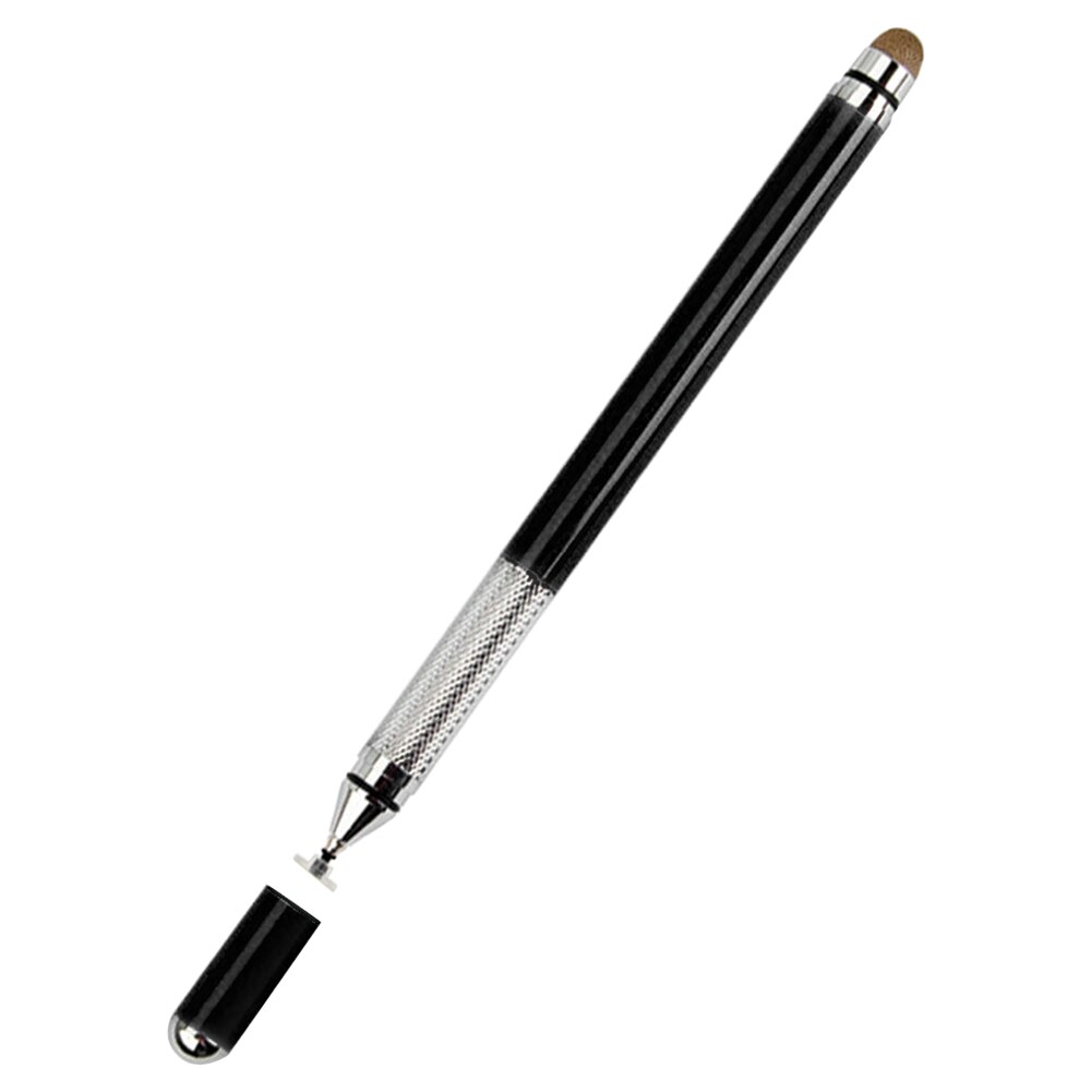 Office smooth touch screen capacitive portable multi-purpose universal 2 in 1 suction cup drawing writing metal stylus pen: Black