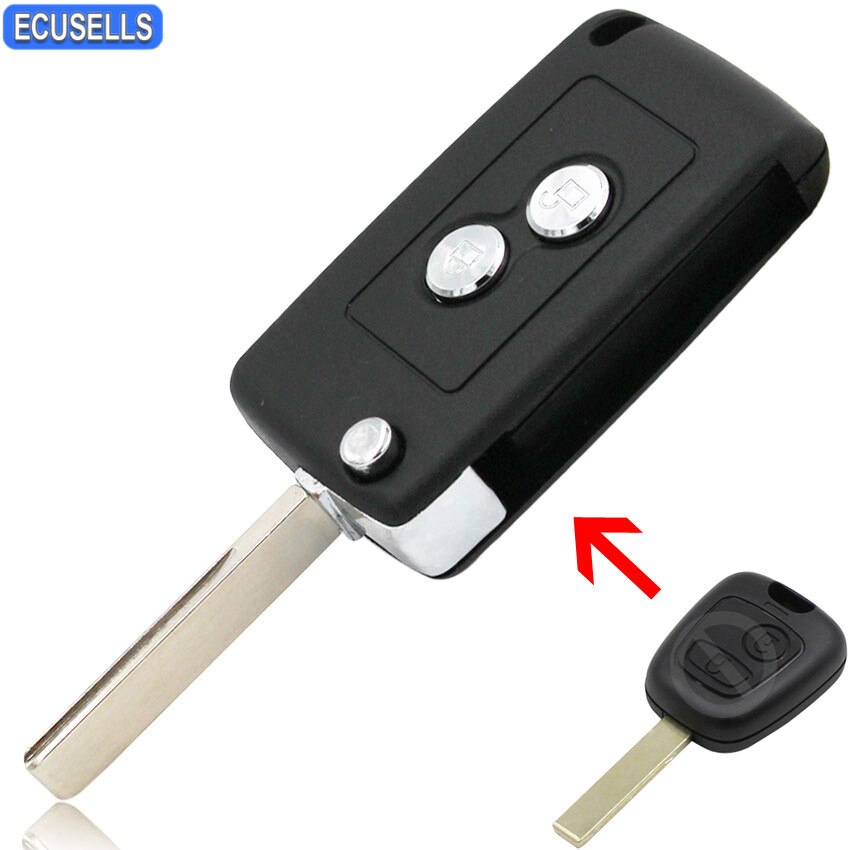 Funda para llave remota plegable con tapa modificada de 2 botones, para Citroen C1 C2 C3 Pluriel C4 C5 C8 Xsara Picasso, hoja con ranura