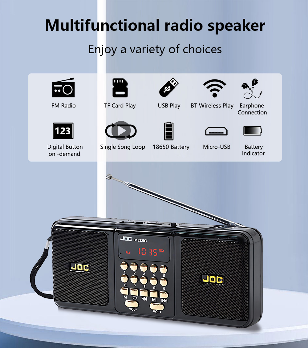 Portable Stereo FM Radio Wireless Speaker Rechargeable Battery Support TF Card USB Bluetooth-compatible Speaker With FM Receiver