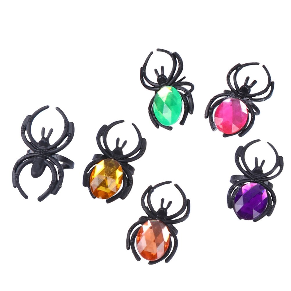 1 Set Van Plastic Halloween Gekleurde Diamond Opening Spider Ring (20Pcs Boor-Gemengde Zak En 20Pcs met Zwarte Tas): Assorted Color