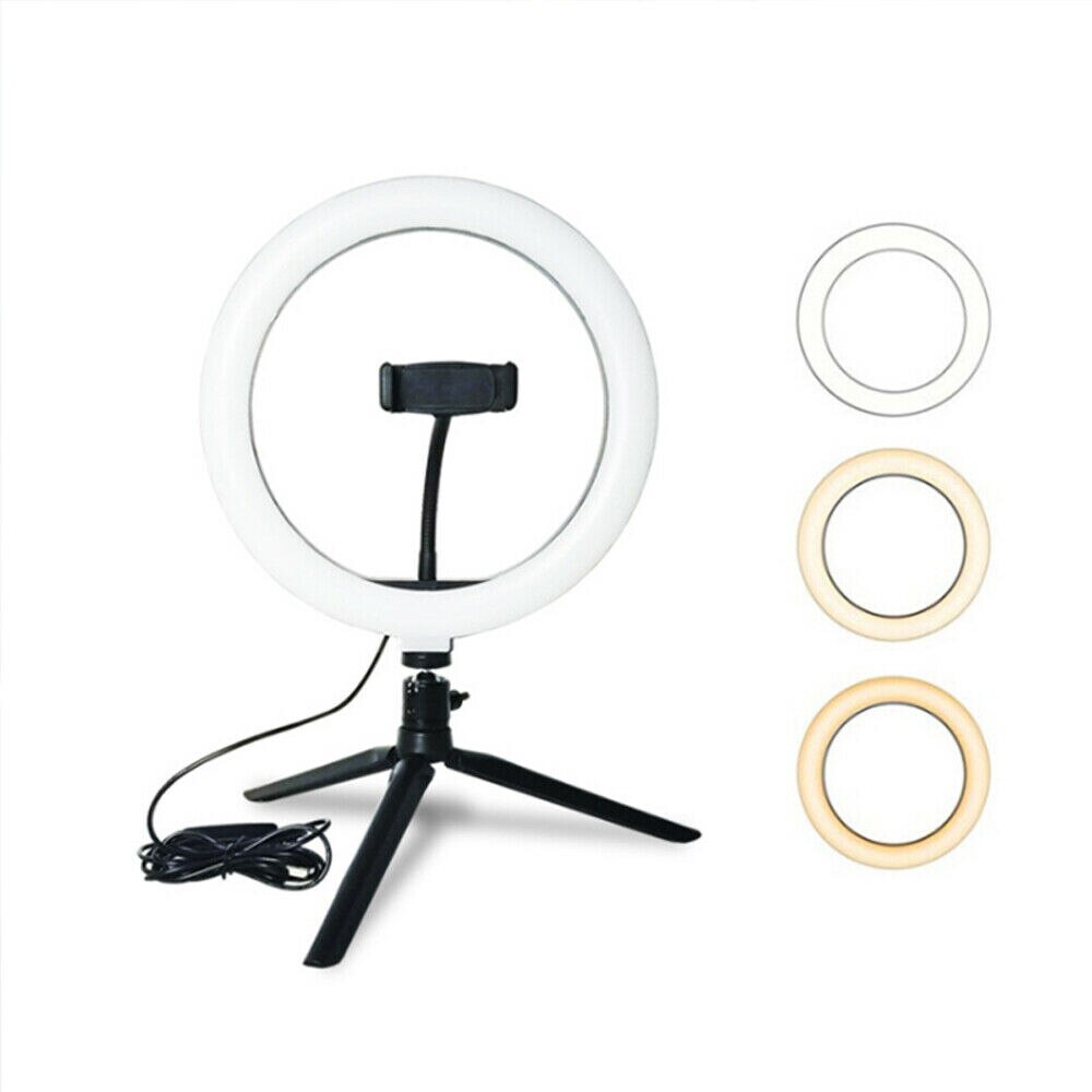 10'' LED Ring Light Lamp Selfie Camera Phone Studio Tripod Stand Video Dimmable Round Portable Selfie Flashlight Makeup Mirror