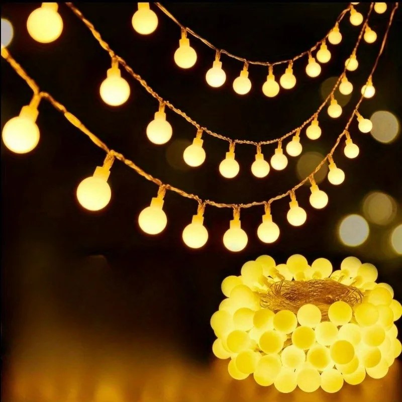Guirnalda de luces LED con bola de alimentación por USB/batería de 12M, guirnalda de luces para exteriores, guirnaldas de luces para jardín, decoración navideña para bodas