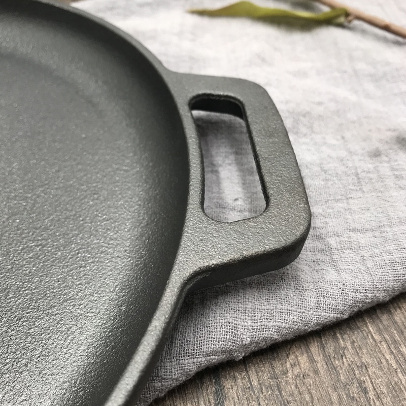 30cm/33cm/35cm Cast Iron Steak Pan BBQ Roasting Meat Roaster Round Uncoated Cooking Pot Pizza Pancake Griddles Flate Bottom