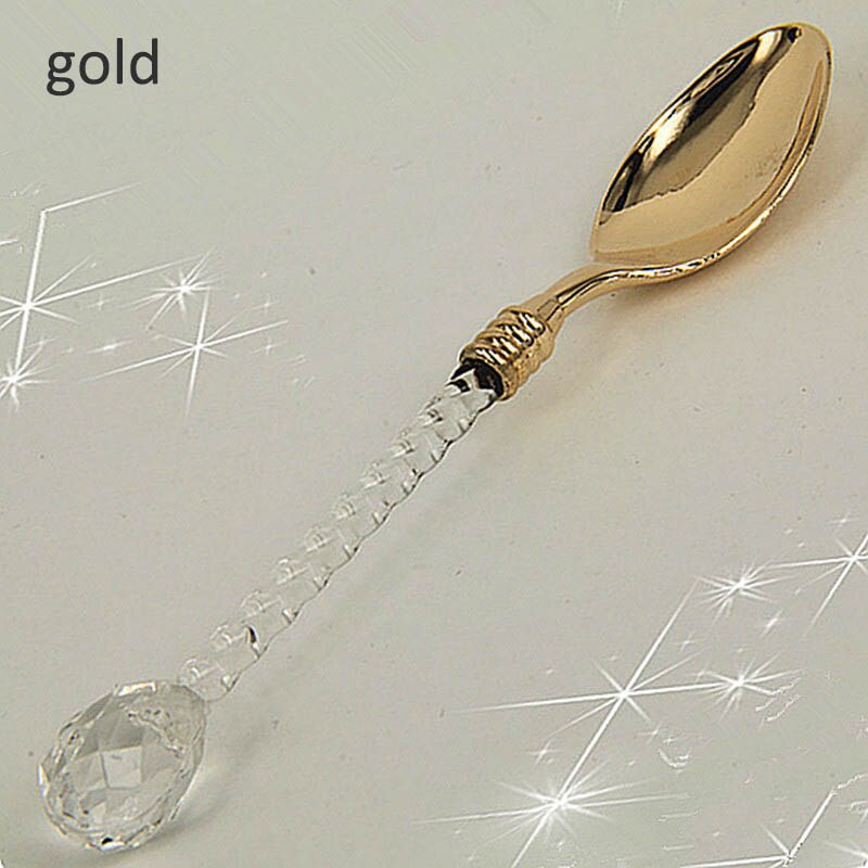 1 st tesked bestick legering multifunktions köksredskap liten kaffesked socker te dessert bestick kristallhandtag vintage