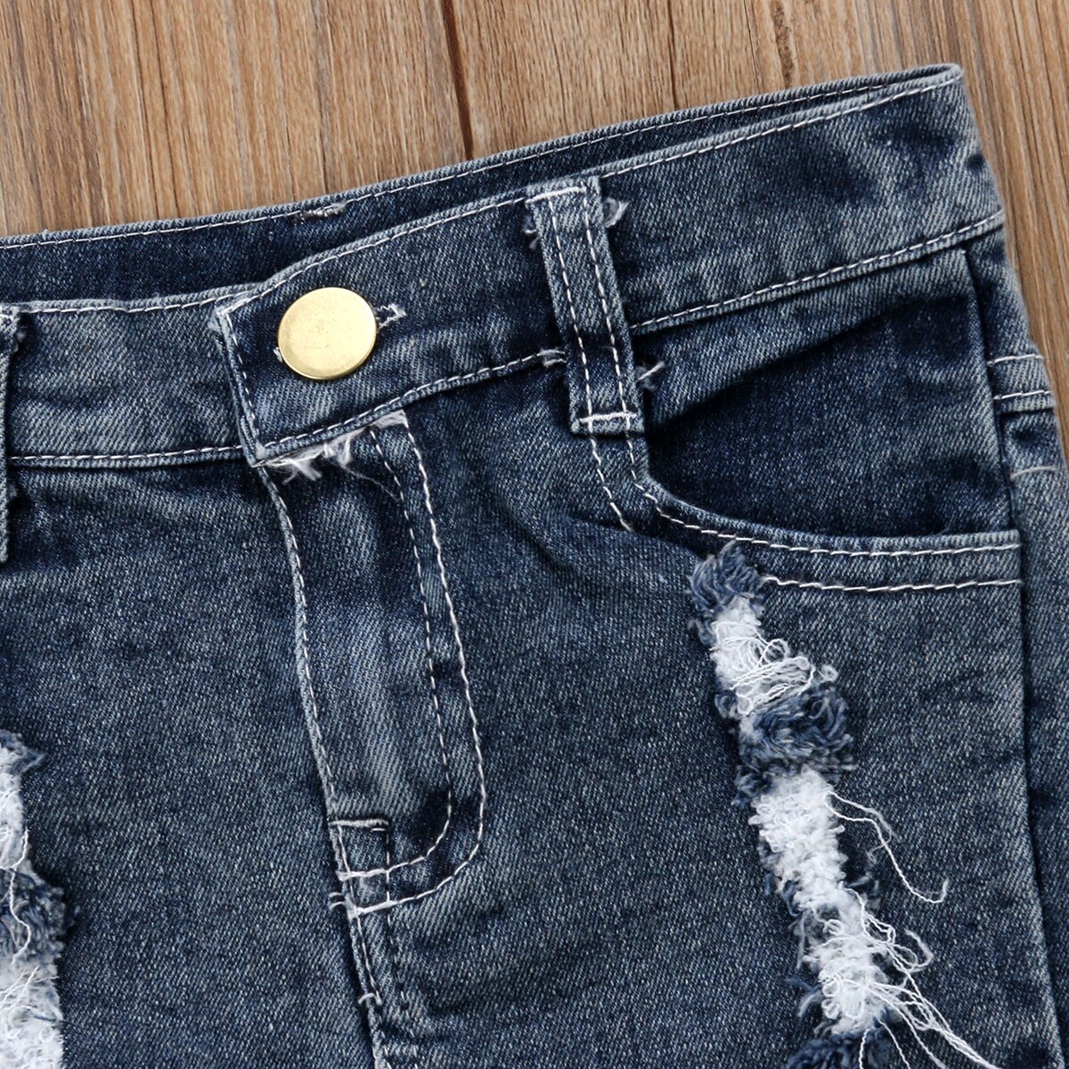 Kid Baby Girl Holes Denim Jeans Stretch Ripped Shorts Pants Clothes