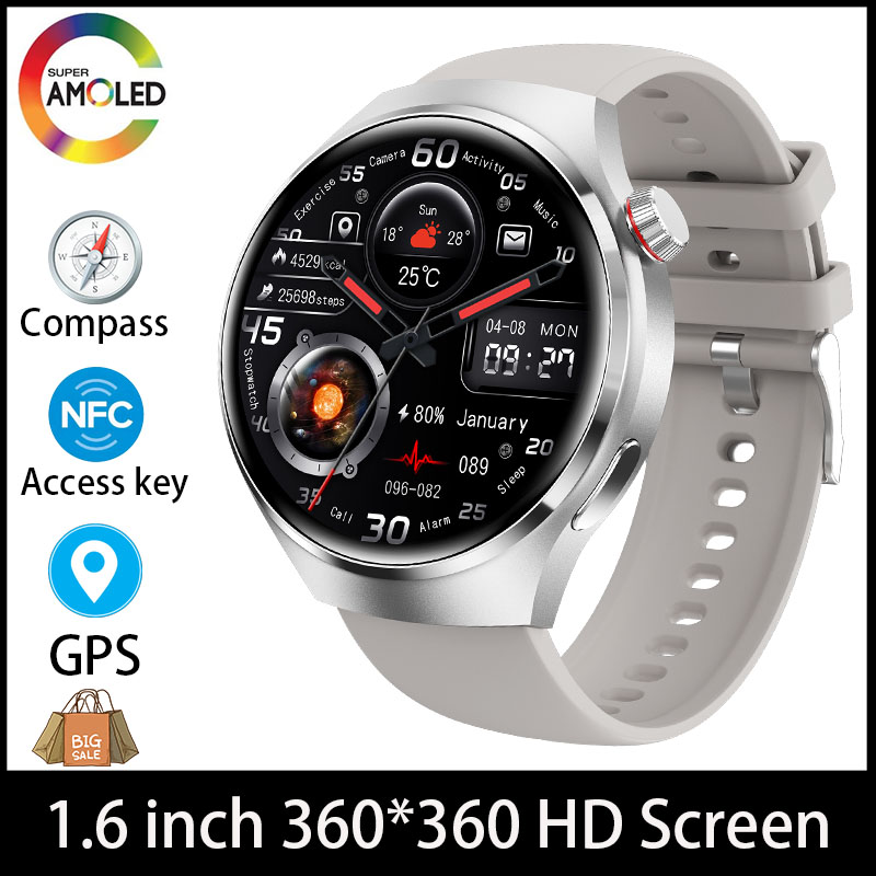 Android ios relógio 4pro gps nfc relógio inteligente masculino 1.6 "tela amoled freqüência cardíaca bluetooth chamada ip68 à prova dip68 água homem senhora smartwatch: Preto