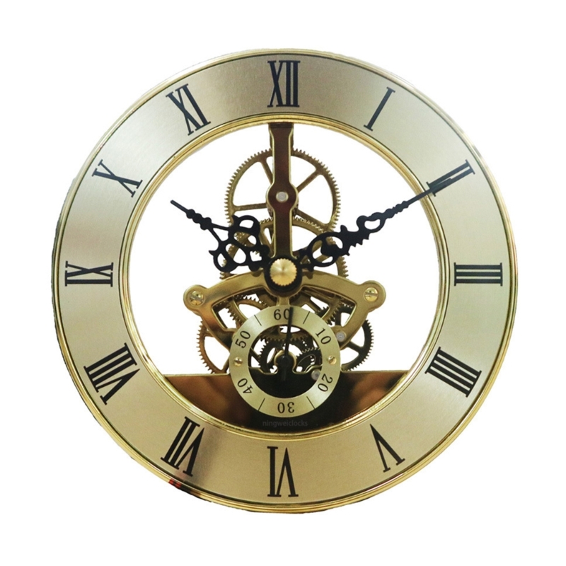 Quiet Operate Quartzs Movement Clock Face 126mm Gold Trim Skeleton Gear Clock Head Insert Roman Numeral for Home