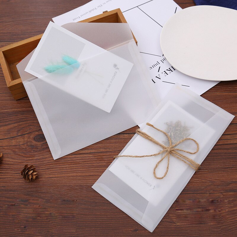 30 stk / parti 5 størrelser papir kuvert gennemsigtig svovlsyre papir kuvert bryllupsfest invitation emballage konvolutter