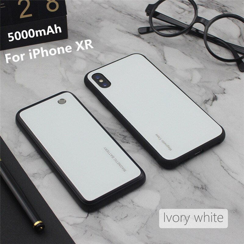 NTSPACE 5000mAh Wireless Magnetic Battery Charging Case For iPhone X Xs Max Portable Power Bank Case For iPhone XR Power Case: White for XR