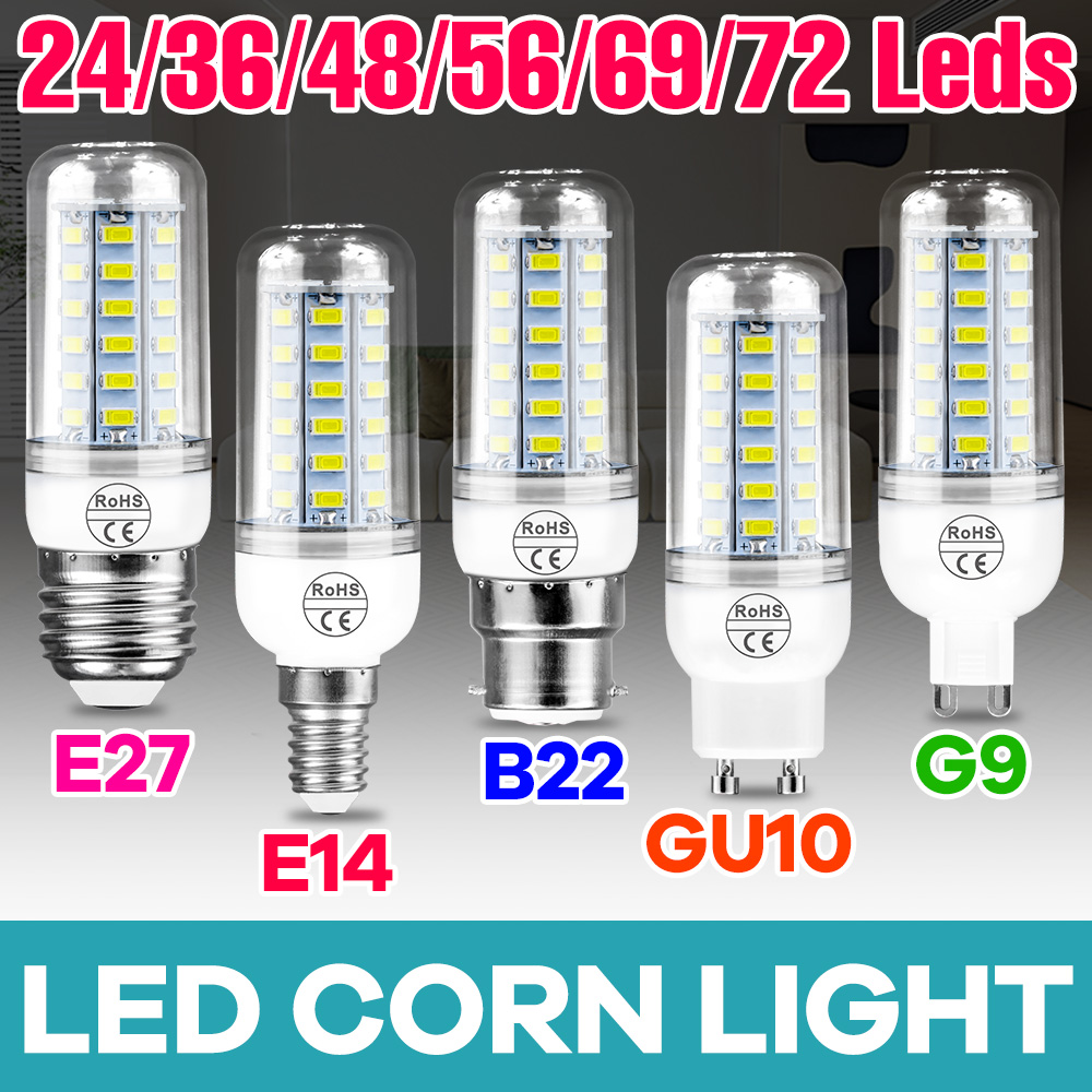 E27 led-pærer  e14 kornpærer 220v lamper  b22 takkroner  gu10 spotlights  g9 myk belysning til innendørs soverom, kjølig/varm hvit