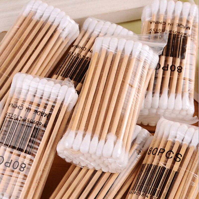1Bag Dubbele Hoofd Wattenstaafje Baby Care Cleaning Up Remover Tip Hout Gereedschap Outdoor Emergency Medische Wondverzorging Dressing
