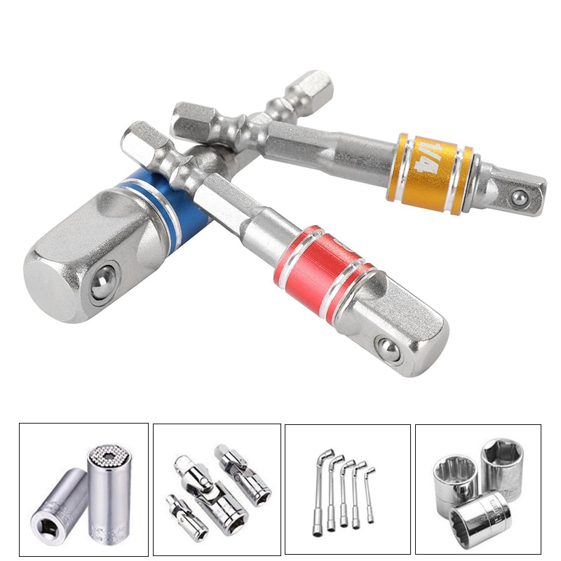 1/4 " 3/8 " 1/2 " omformer socket adapter sekskantet skaft slagadapter driver sæt forlængerstang bore topnøgle værktøj tilbehør