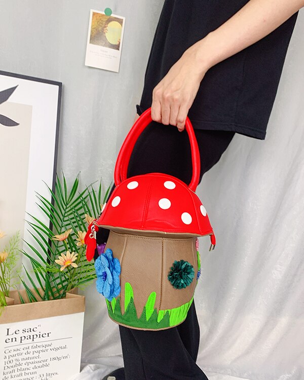 Creatieve Paddestoel Vorm Handtassen Voor Vrouwen Mode Portemonnees Cartoon Schoudertas Vrouwelijke Crossbody Tassen Emmer Zak