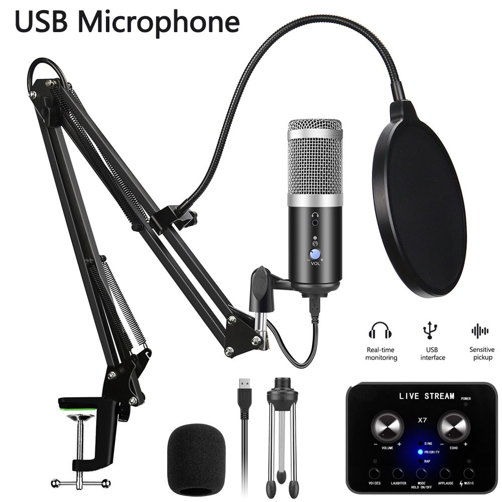 studio recording condenser podcast kaorake microphone mic kit set usb radio desktop for pc computer BM 800
