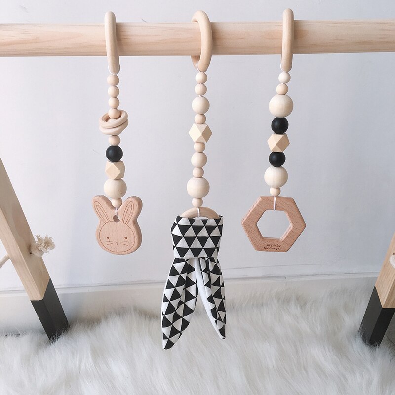 Nordic Baby Gym Spelen Kwekerij Zintuiglijke Ring-Pull Bijtring Speelgoed Baby Rammelaar Speelgoed Voor 0-12 Maanden Houten kralen Hanger Speelgoed Room Decor