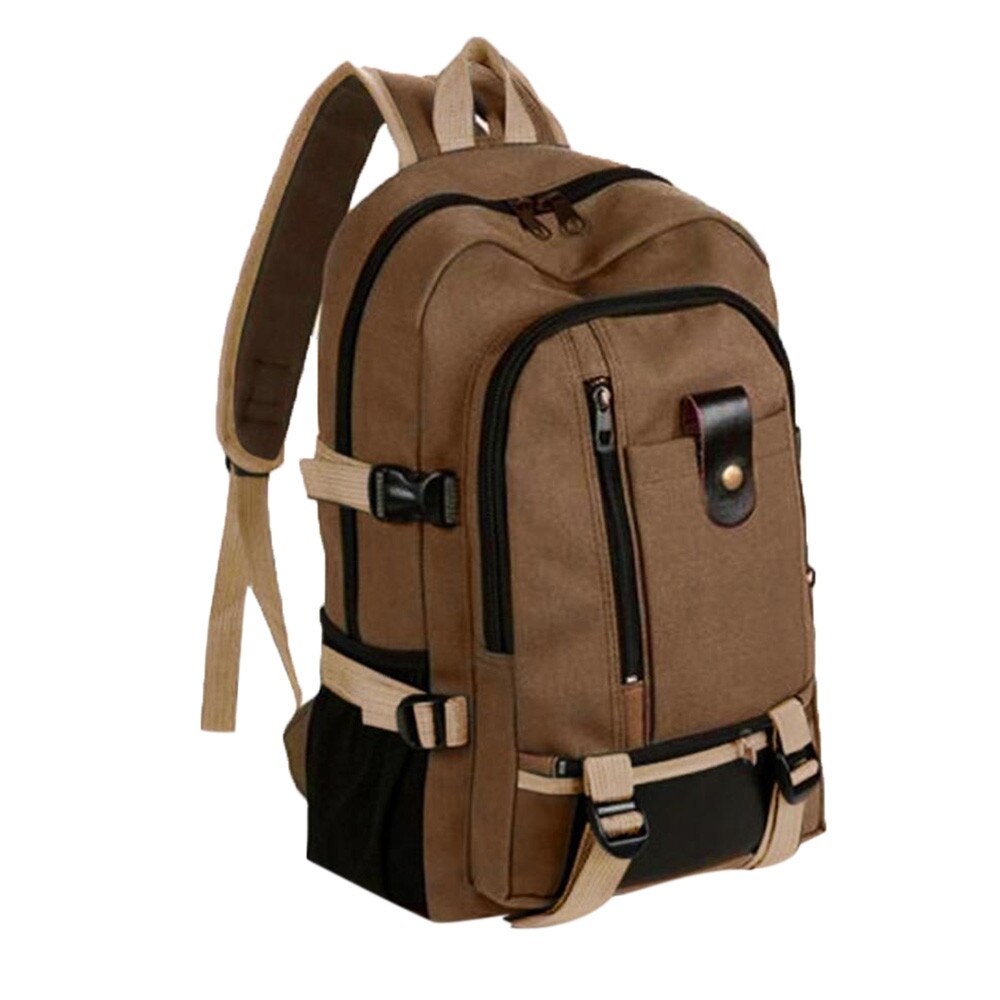 Mænd enkel dobbelt skulder lærred rygsæk skoletaske vandretur fritid høj kapacitet rygsæk  #t2g: Brun