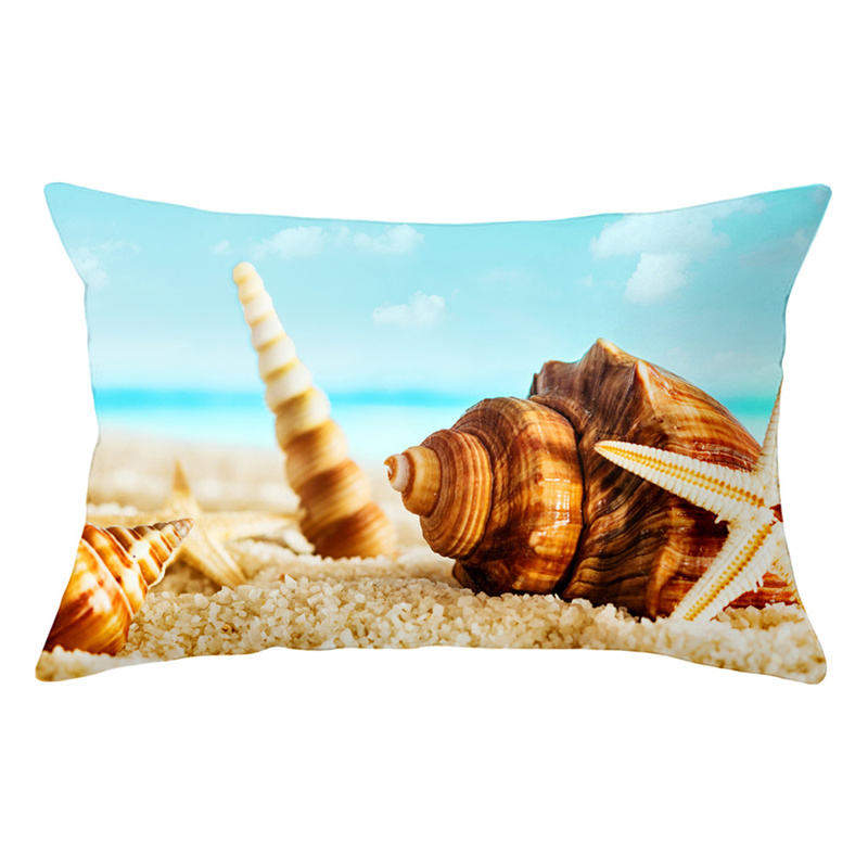 Summer Beach Pillow Case Starfish Sea Snail Shell Cushion Cover Sofa Home Decoration Landscape Polyester