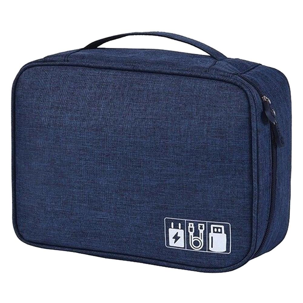 Acessórios eletrônicos cabo organizador saco de viagem carregador usb caixa de armazenamento au ajustável gancho e laço acolchoado divisores design: Azul