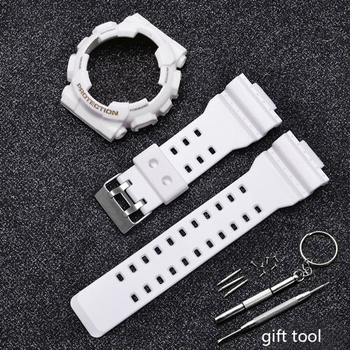 Vervangende band voor casio g-shock ga  gd 110 120 rubberen hars horlogeband glanzend mat heren waterdichte sportarmband: Witgouden glans