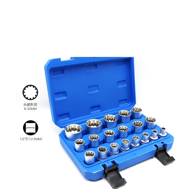 19pcs 1/2 outside Twelve corners plum sleeve wrench 12 tooth-shaped head batch Dafe tool