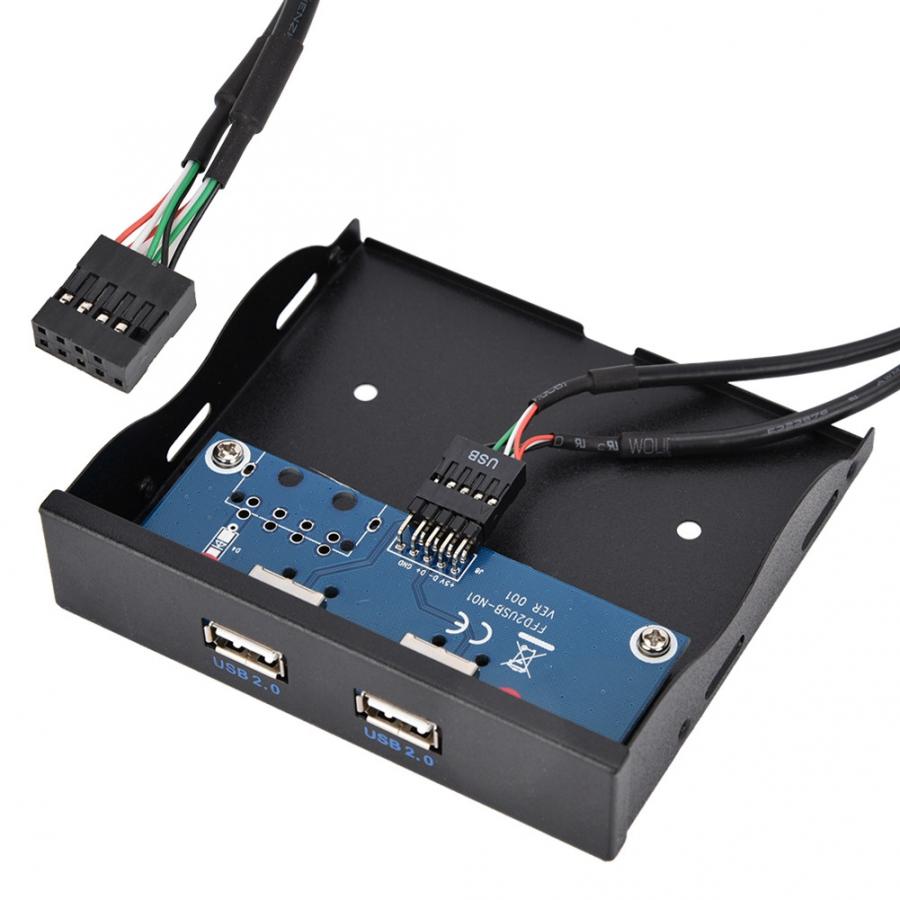 3.5 Inch USB2.0 2 Port 9-pin Tinned Copper Wire Floppy Drive Front Panel for desk top host with no front USB interface