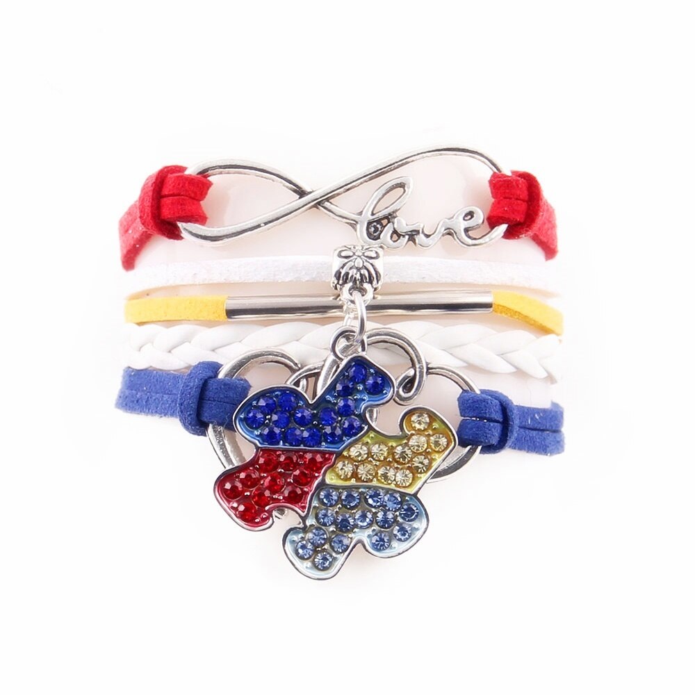Infinity Love Hope Autism Awareness Bracelet Rhinestone Puzzle Piece Charm Bracelets Bangles For Women Men Jewelry