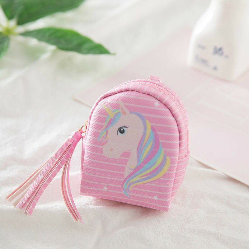 Monedero bonito para mujeres y niñas, monedero para tarjetas, bolsa de llaves, Mini bolso para chicas, estampado de dibujos animados de unicornio