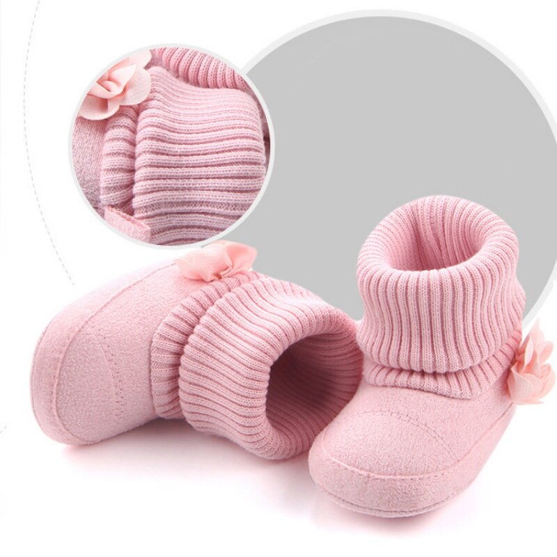 Arrivals Flower Inlay Special Baby Toddler Prewalker Baby Girl Winter Warm Knit Boots Shoes For Girls 0-12 Months