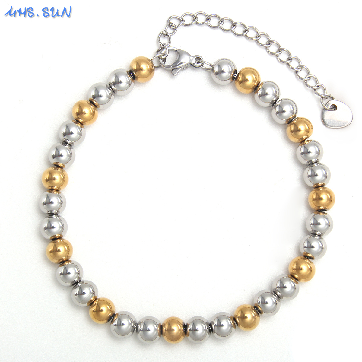 MHS.SUN-pulsera de cuentas lisas impermeable, brazalete ajustable de bolas redondas de acero inoxidable, Color dorado y plateado, joyería de Unisex: Con recubrimiento de titanio