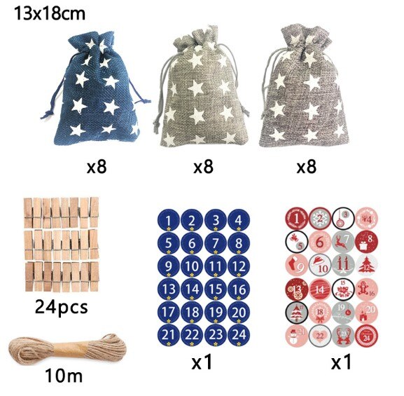 Festival Decoration Storage Bags With Wood Clips Sticker+10m Rope Christmas Pouch Ornaments For Home Office Deco: A06