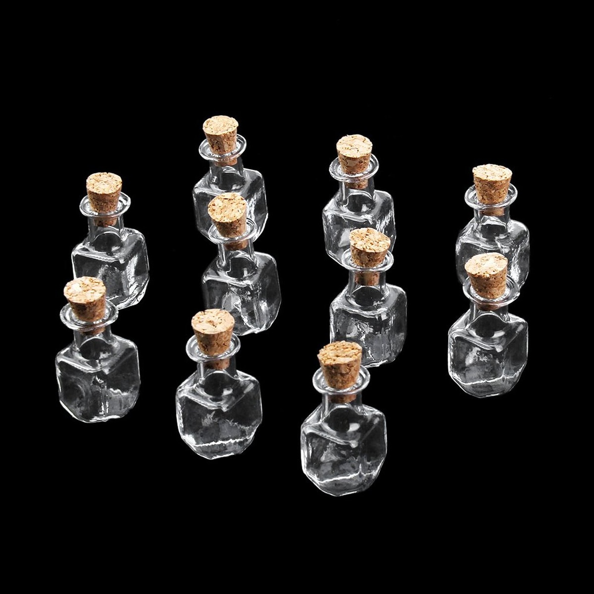 10pcs Clear Cubic Shape Mini Glass Bottles Jars With Cork Wish Note Craft Bottle