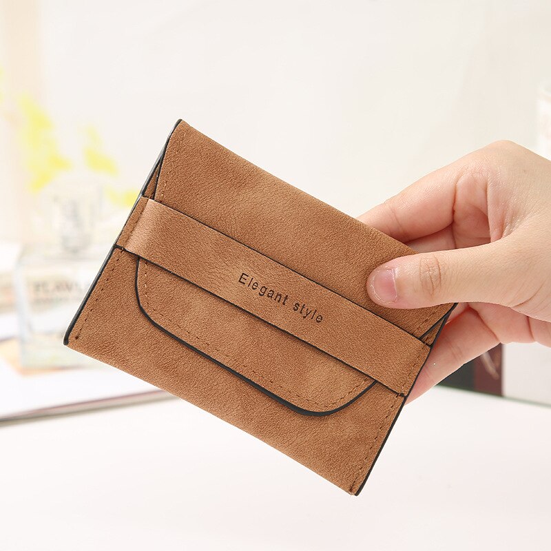 Retro Frosted Card Wallet Short Pure Color PU Clutch Simple Snap-on Female Card Wallet Coin Purse: Coffee